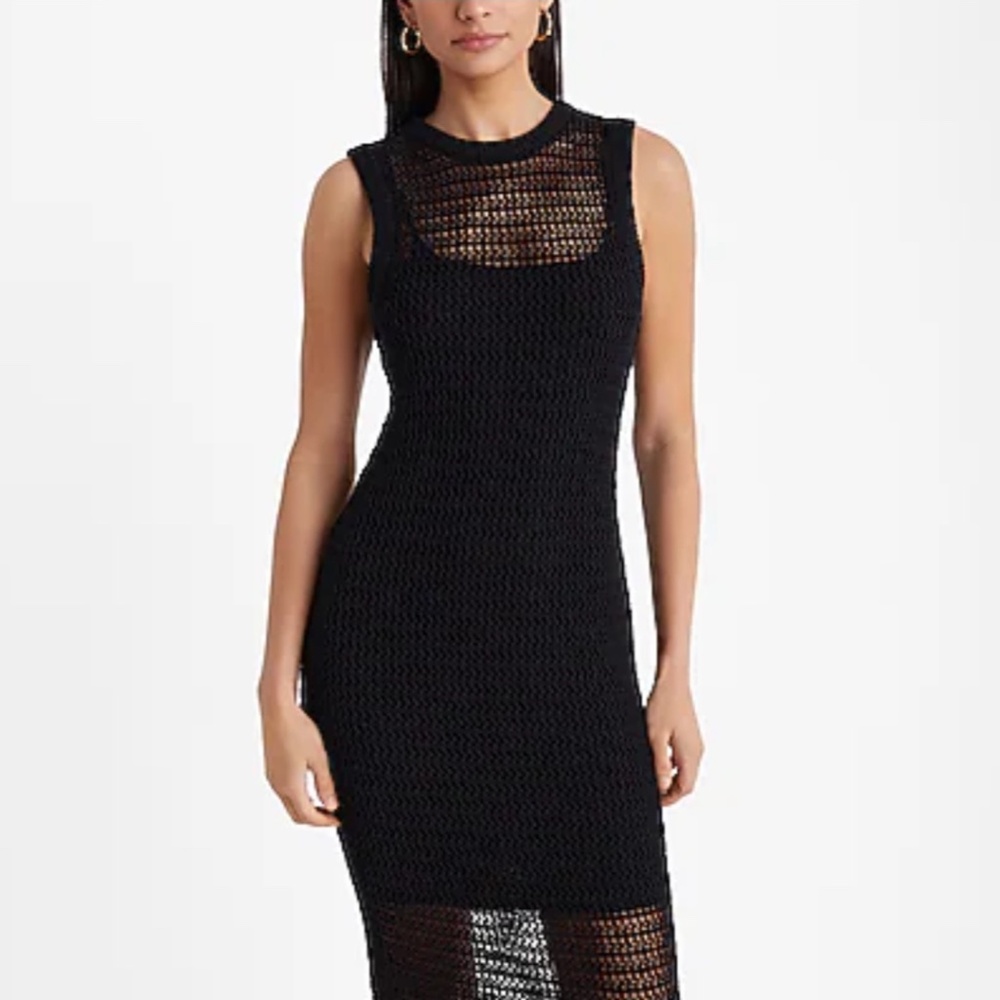 Express Linen-Blend Crochet High Neck Sleeveless Midi Dress  - Size Medium - NWT